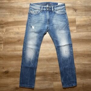 Diesel Thavar Jeans Men 28x28 Blue Slim Skinny Distressed Denim 0885W (Hemmed)